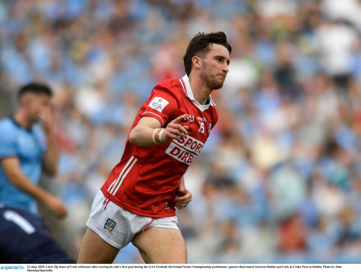 Cork's Chris Óg Jones celebrates after scoring a goal against Dublin. Picture: John Sheridan/Sportsfile