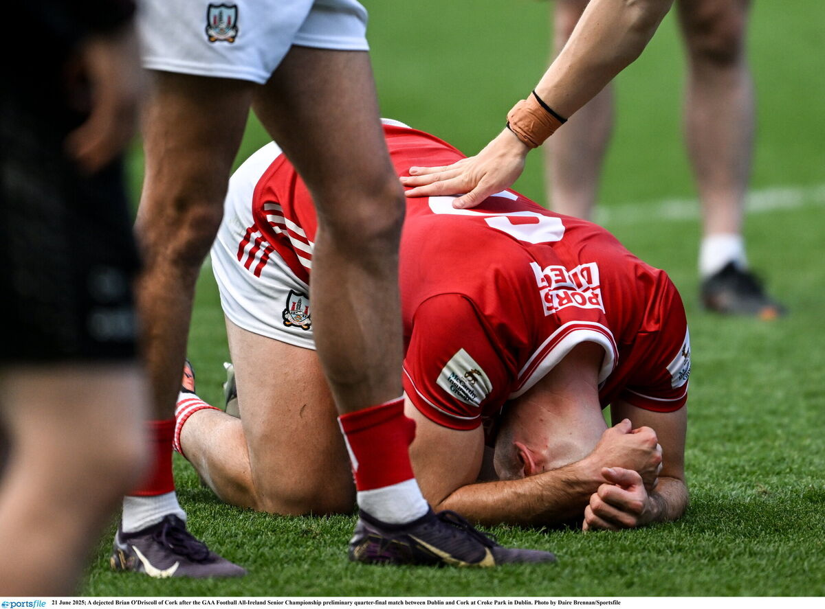 A dejected Brian O'Driscoll of Cork after the loss to Dublin. Picture: Daire Brennan/Sportsfile