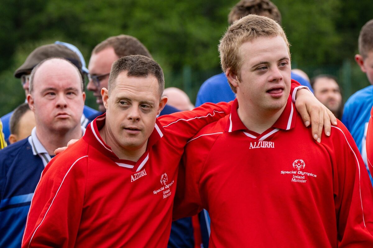 Colm O’Mahony and Nicolas Tarrant from Mallow B smiling arm in arm on the sidelines at the Special Olympics soccer tournament held at MTU. Colm O’Mahony and Nicolas Tarrant from Mallow B smiling arm in arm on the sidelines at the Special Olympics soccer tournament held at MTU.