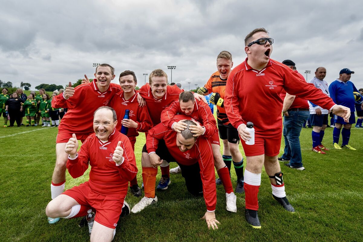 The Mallow B men’s team lining up with big smiles ahead of their matches at the Special Olympics soccer tournament in MTU. The Mallow B men’s team lining up with big smiles ahead of their matches at the Special Olympics soccer tournament in MTU.