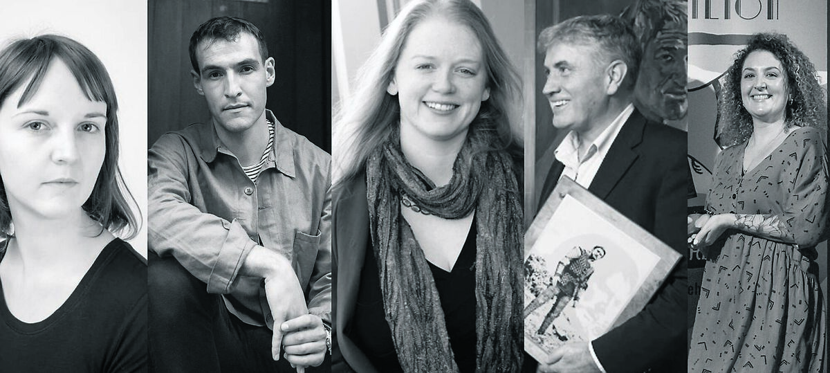 The 2025 judging panel for the Cork City 48-Hour Film Challenge, from left, Dervla Baker, Éanna Hardwicke, Sinead O’Loughlin, Barry Monahan, and Emily Murray.