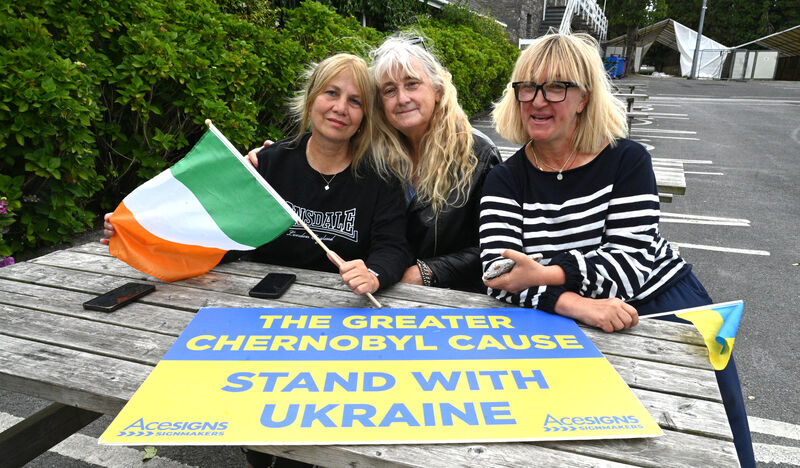  Adrianna Kholostenko and Olena Vlasiuk with  Fiona Corcora (middle) of The Greater Chernobyl Cause. 