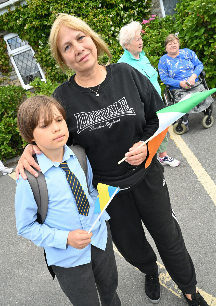 Adrianna Kholostenko and her son Serafym who is going into sixth class at the local national school. Adrianna Kholostenko and her son Serafym who is going into sixth class at the local national school.