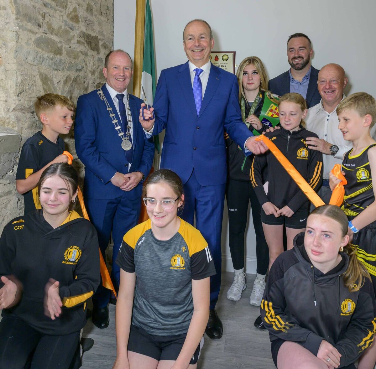 Cove BC Official Opening - Taoiseach Micheál Martin cutting the ribbon at the official opening of the new Cove Boxing Club premises in Cobh. Cove BC Official Opening - Taoiseach Micheál Martin cutting the ribbon at the official opening of the new Cove Boxing Club premises in Cobh.