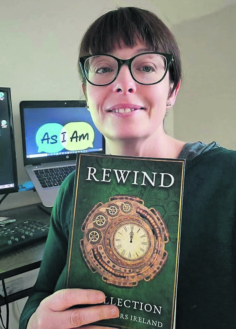 Claire O’Connor of Indie Authors Ireland with a copy of the Rewind anthology, which will raise money for the AsIAm autism charity Claire O’Connor of Indie Authors Ireland with a copy of the Rewind anthology, which will raise money for the AsIAm autism charity