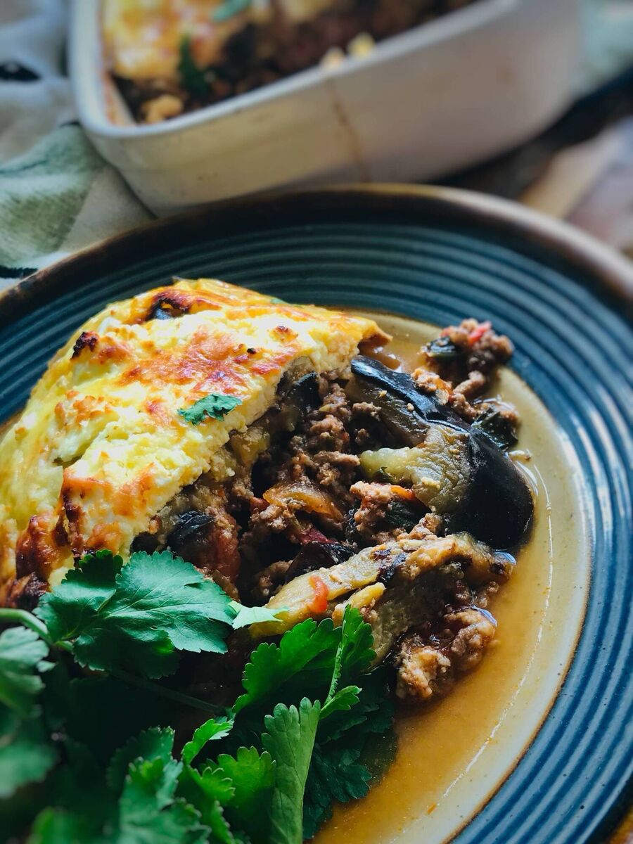 This weekend, Di shares her take on Mousakka, using beef mince for an aubergine and mince bake. 