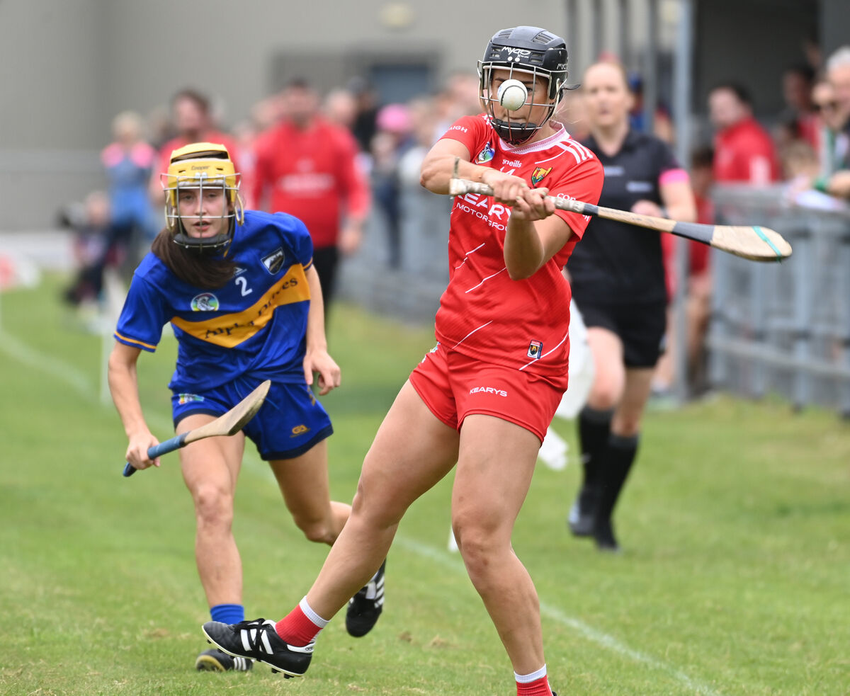 Cork's Claudia Keane shoots from Tipperary's Lorna Ryan during the under 23 All-Ireland camogie semi final at Castle Road, Cork on Saturday. Picture: Eddie O'Hare