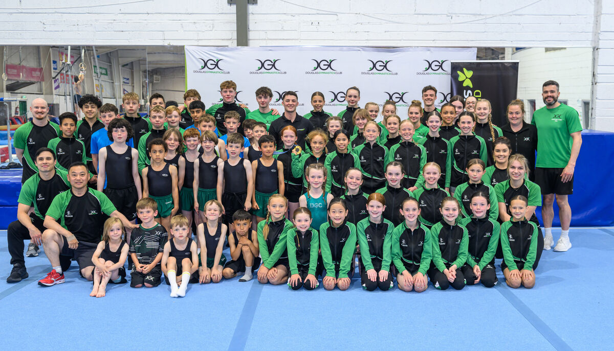  Olympic gold medallist Rhys McClenaghan met the young athletes during his courtesy visit to Douglas Gymnastics Club. Picture Dan Linehan