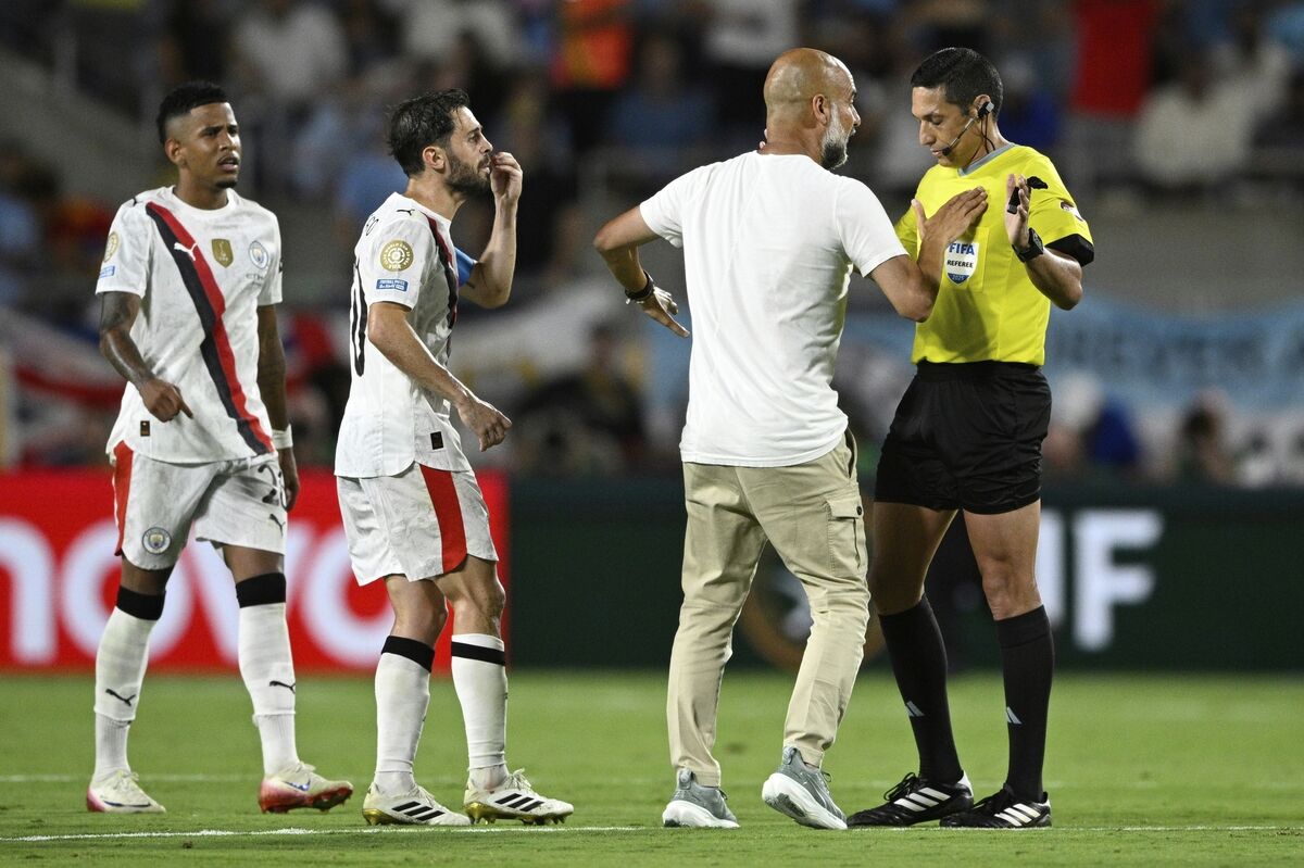 Manchester City manager Pep Guardiola argues at the end of regulation during the Club World Cup round of 16 soccer match between Manchester City and Al Hilal in Orlando, Fla. Picture: AP Photo/Phelan Ebenhack Manchester City manager Pep Guardiola argues at the end of regulation during the Club World Cup round of 16 soccer match between Manchester City and Al Hilal in Orlando, Fla. Picture: AP Photo/Phelan Ebenhack