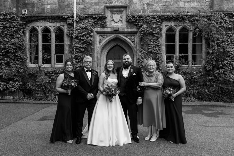 The couple with James’ family: Joanna, Des, Laura, James, Sandra and Olivia.