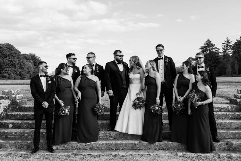 The couple with their bridesmaids and groomsmen. 
