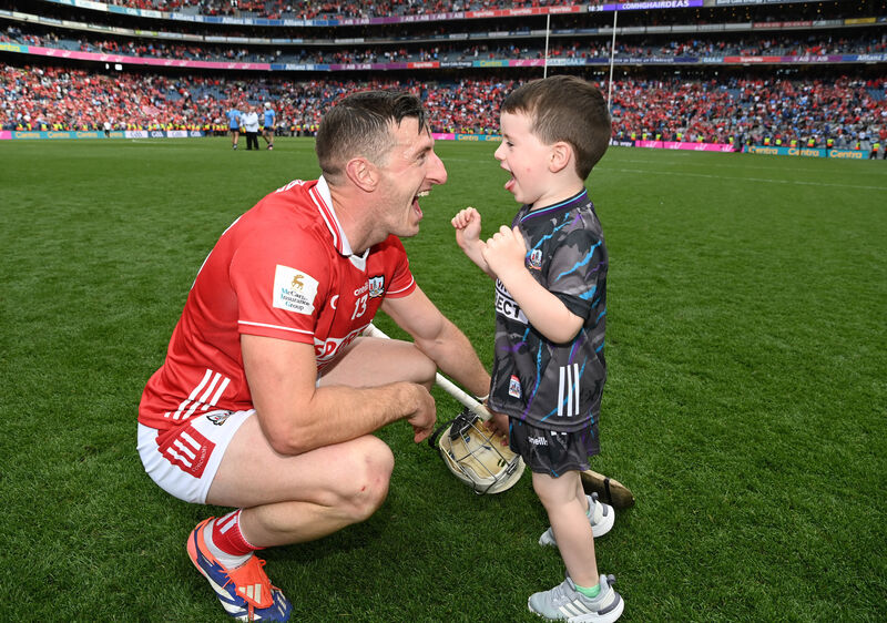 Cork's Patrick Horgan and his son Jack after defeating Dublin in the All-Ireland SHC semi final at Croke park . Picture: Eddie O'Hare
