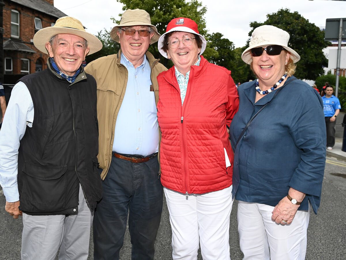 Cork fan Miriam Murphy Wood from Bandon with her husband Denis and Dublin fans Freddie and Therese Wood at the All-Ireland SHC semi final at Croke park . Picture: Eddie O'Hare