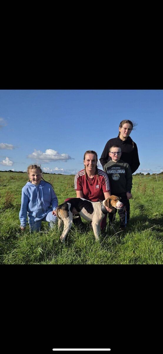 Mary Barrett with Lewis Lass winner of the Clogheen Rerun Puppy draghunt at Stuake also included Charlotte Barrett, Lewis Barrett and Clodagh Barrett.