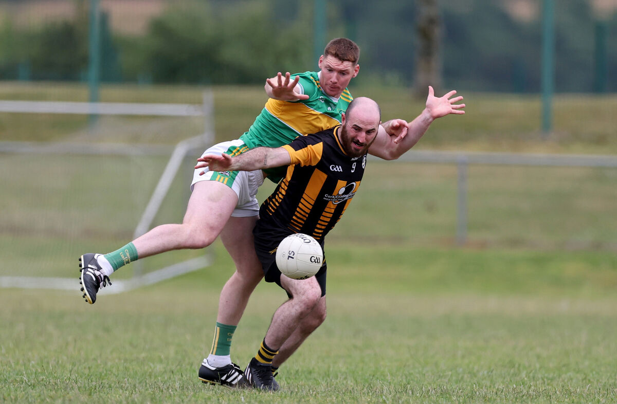 Castlelyons' Shane Moroney challenges Conor Dillon of Rochestown. Picture: Jim Coughlan