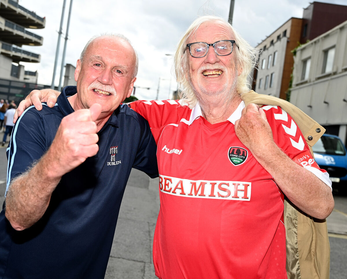 Cork fan David Murphy, Turners Cross and Martin Cleary Dublin at the All-Ireland SHC semi final at Croke park . Picture: Eddie O'Hare Cork fan David Murphy, Turners Cross and Martin Cleary Dublin at the All-Ireland SHC semi final at Croke park . Picture: Eddie O'Hare