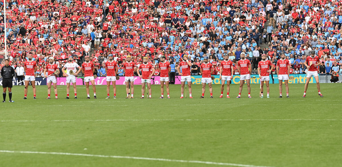 The Cork lineup against Dublin in the All-Ireland SHC semi final at Croke Park. Picture: Eddie O'Hare