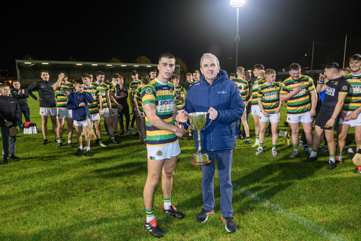  Glen Rovers captain Diarmuid Wall pictured with Michael O'Mahony after winning the P1 Minor Hurling Championship. Picture Dan Linehan