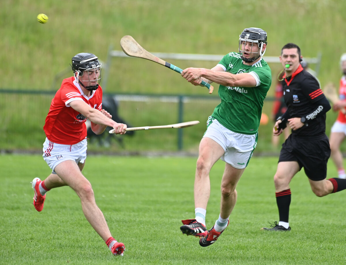 Kanturk's Daniel O'Connell shoots from Charleville's Rob Carroll during the Red FM SHL division 1 game at Charleville. Picture: Eddie O'Hare