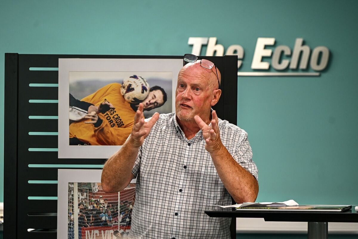 Iconic Cork press photographer Eddie O’Hare, who is retiring after 47 years with the Irish Examiner and The Echo, pictured during a celebration held in his honour at the newspapers’ offices in Blackpool, Cork.