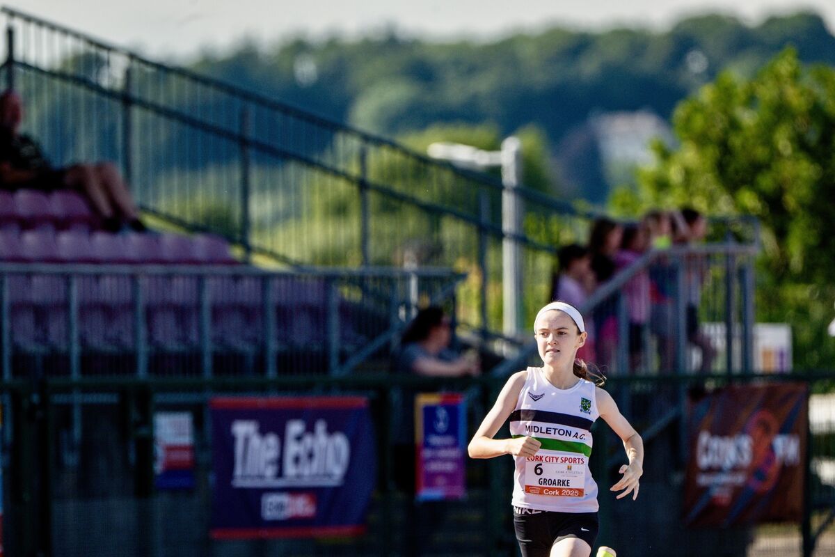 Alison Groarke of Midleton AC competing in the girls under-13 600m at Cork City Sports in MTU, which she won. Picture: Chani Anderson.