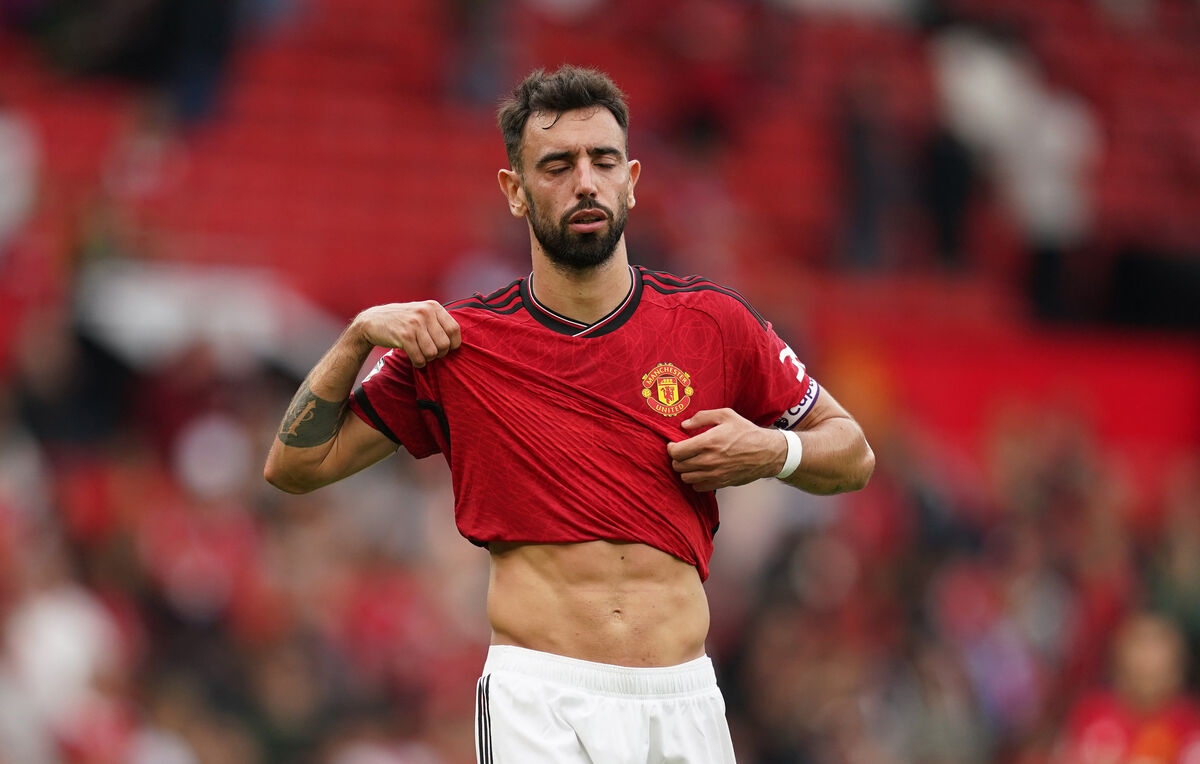 Manchester United's Bruno Fernandes shows his frustration after the Premier League match at Old Trafford, Manchester.
