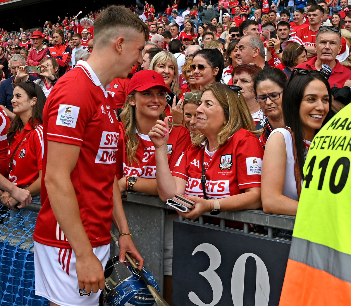 Cork's Diarmuid Healy with friends against Dublin during the All-Ireland SHC semi-final at Croke Park. Picture: Eddie O'Hare