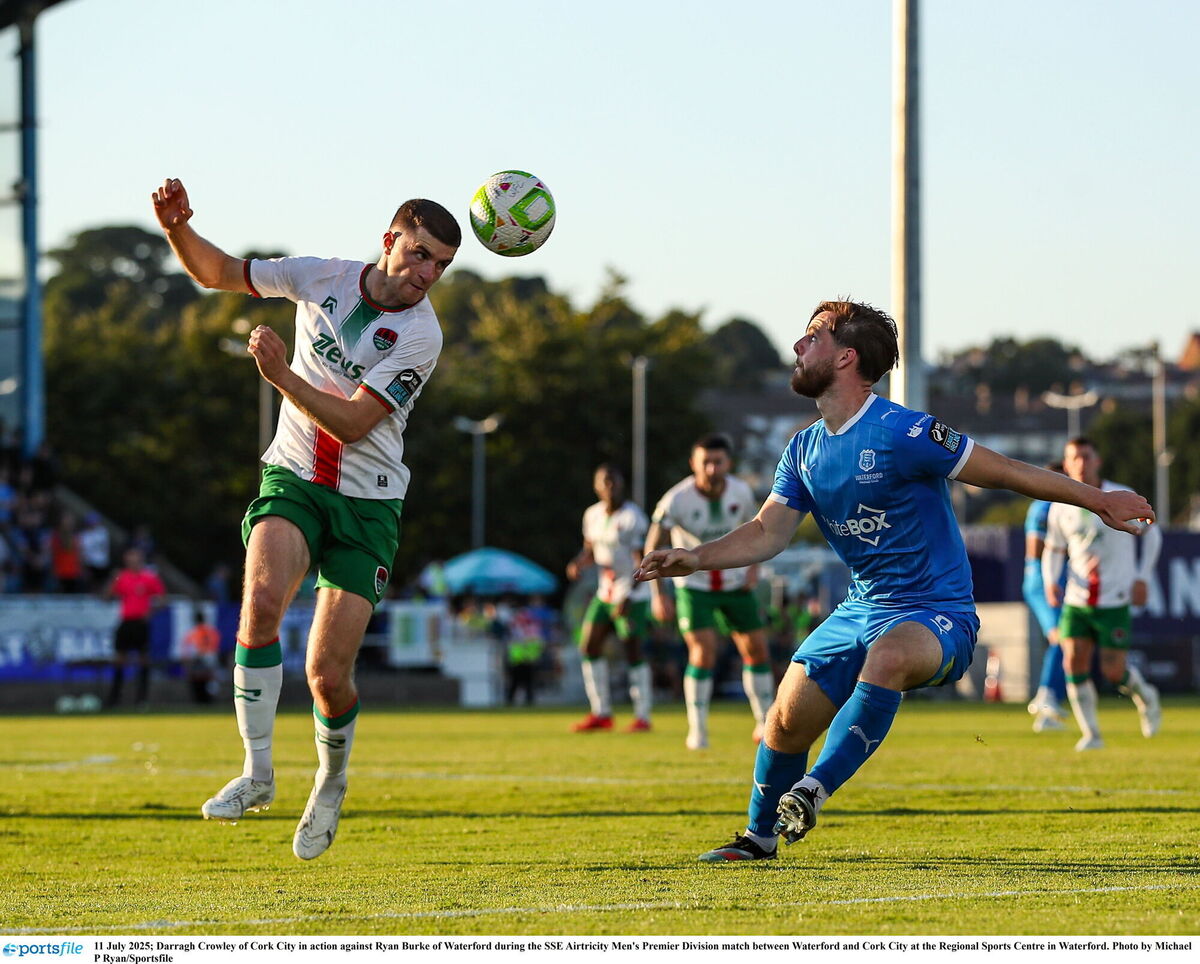 Darragh Crowley of Cork City in action against Ryan Burke of Waterford. Picture: Michael P Ryan/Sportsfile