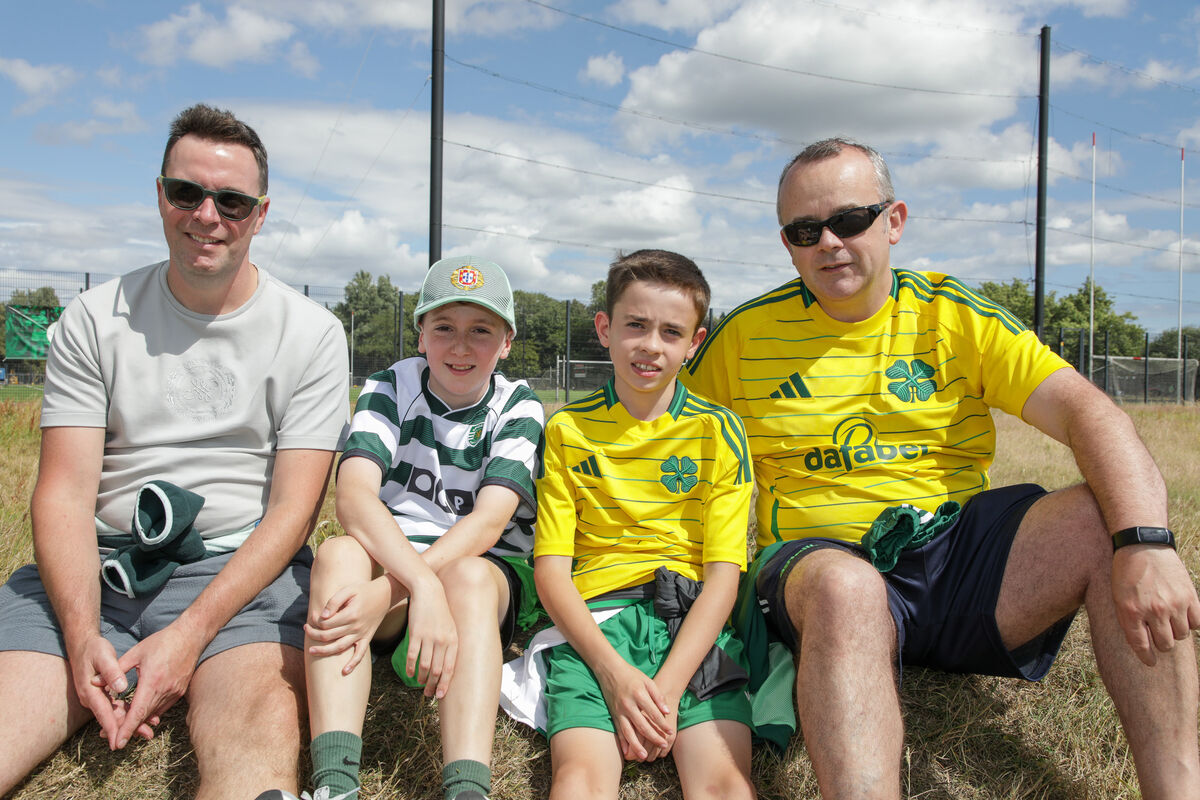 Trevor and Matthew Dunlea with Gerald and Colin O'Grady from Miltown, Co. Kerry at the Cork Super Cup game. Picture: David Creedon
