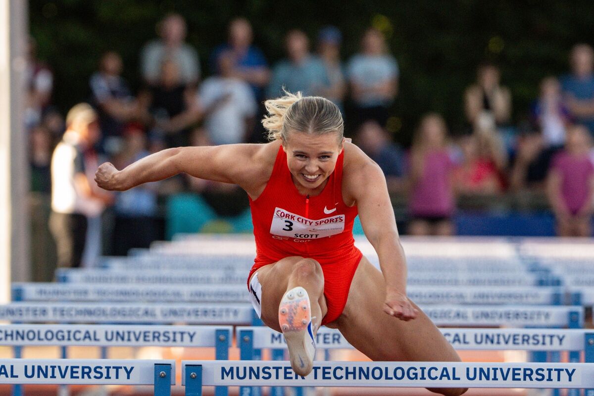 Molly Scott of Ireland powers over a hurdle in the Athletics Ireland 100m Hurdles Women. Picture Chani Anderson. Molly Scott of Ireland powers over a hurdle in the Athletics Ireland 100m Hurdles Women. Picture Chani Anderson.