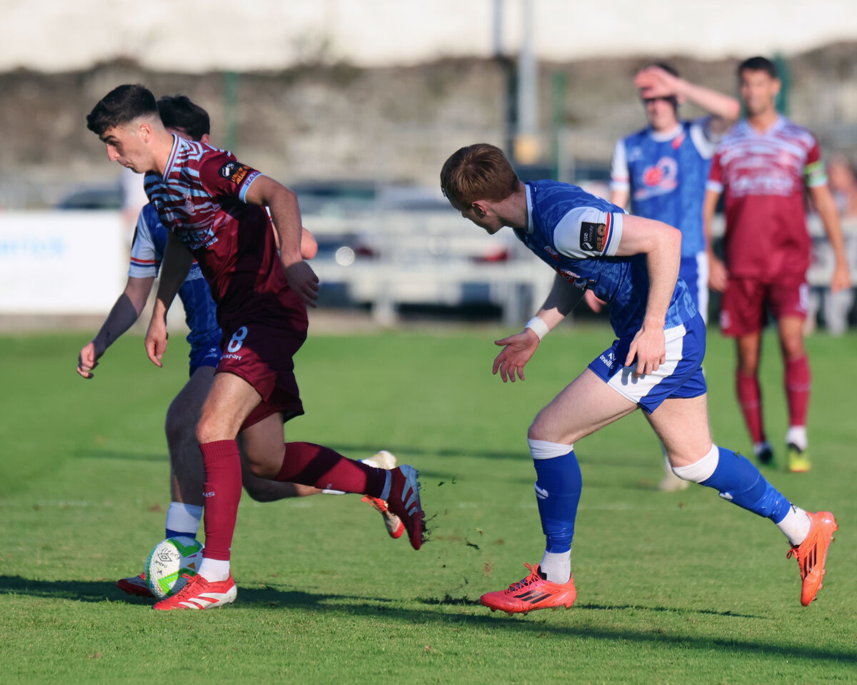 Barry Coffey, Cobh Ramblers, in possession of the ball against Treaty United at the Market's Fields last Friday. Picture: Brendan Gleeson