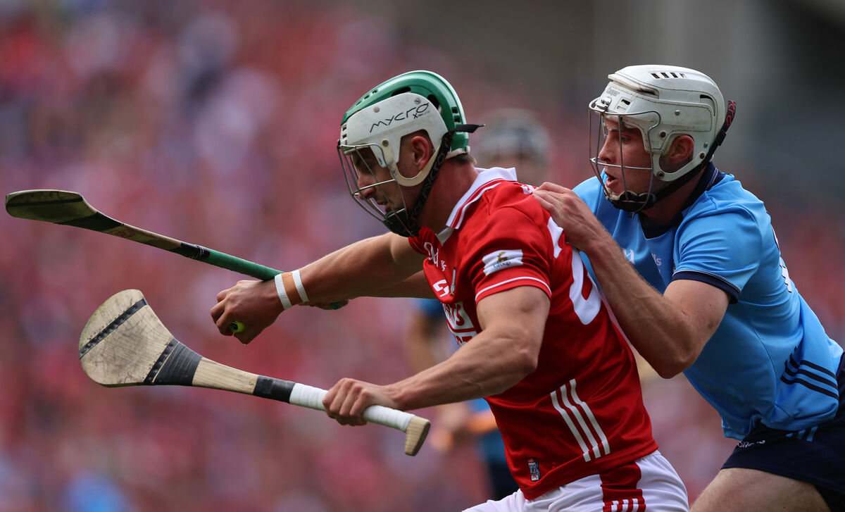 Dublin's Paul O'Dea tackles Shane Kingston of Cork. Picture: INPHO/Leah Scholes