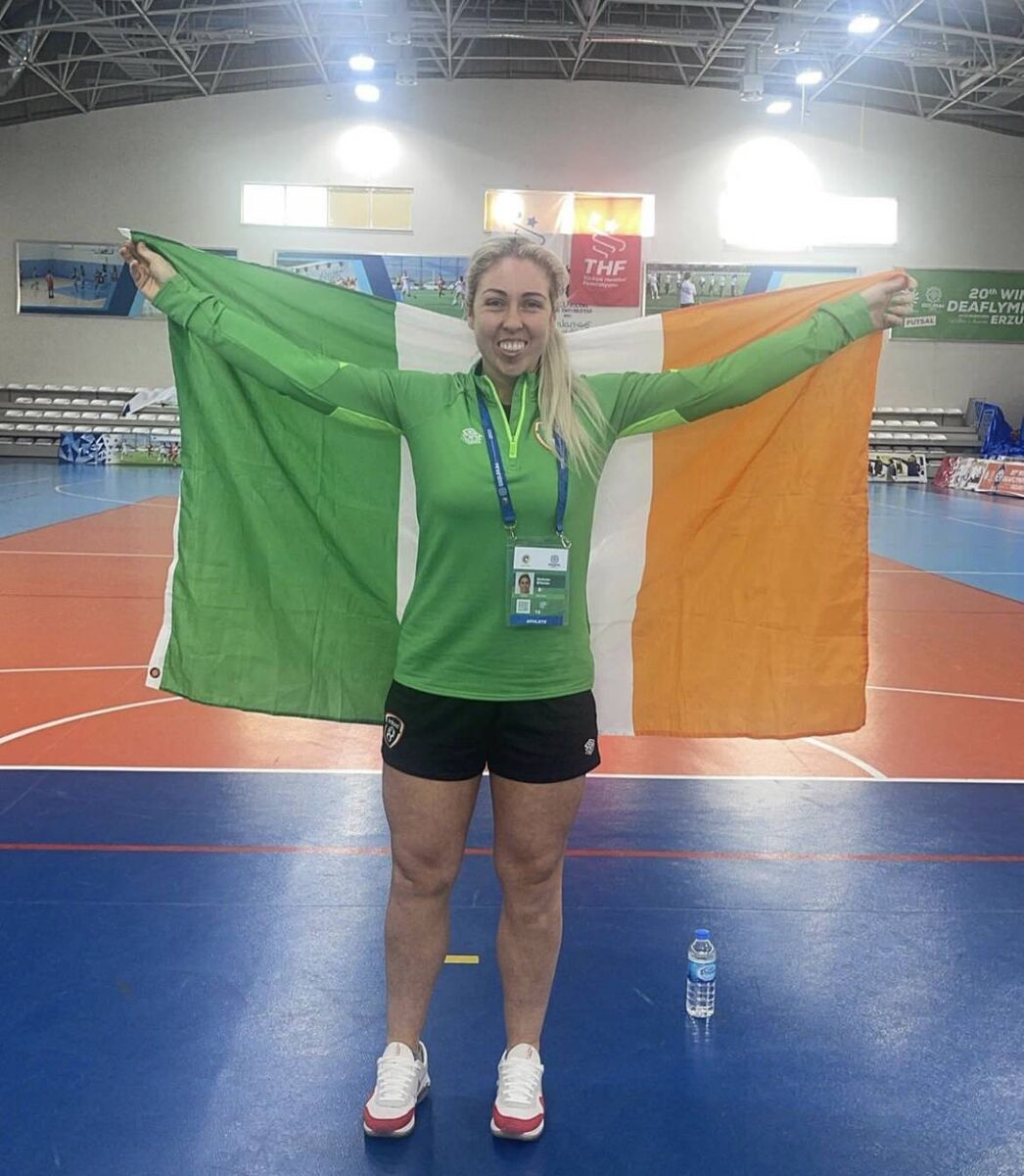 Nathalie O'Brien flying the Irish flag. Nathalie O'Brien flying the Irish flag.
