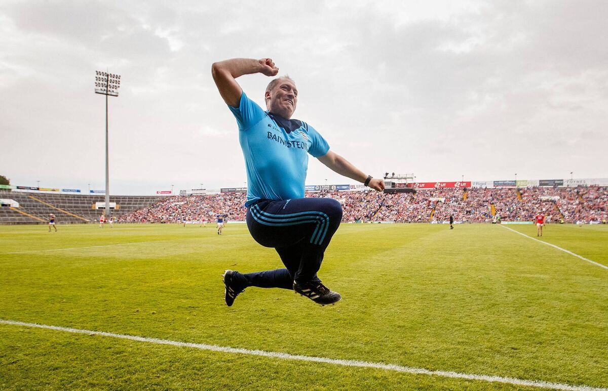 Tipperary manager Liam Cahill celebrates a goal in the 2019 Bord Gáis Energy All-Ireland U20HC final against Cork. Picture: Inpho/Tommy Dickson