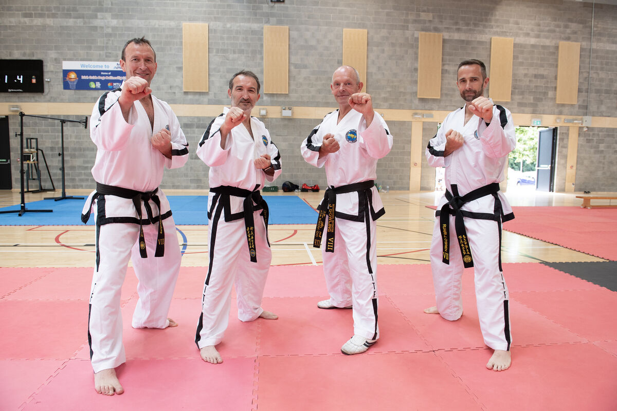  Master Liam Corkery, Master McCabe, Master Dowling and Master Ruairi O'Brien, Head Coach, who will lead the Team Ireland squad. The final group training session for Team Ireland squad was held at MTU Arena ahead of the International Tae-Kwon Do World Championships which are being held in Barcelona this year. 72 competitors, 16 coaches and 4 umpires will travel as part of Team Ireland. Picture Larry Cummins