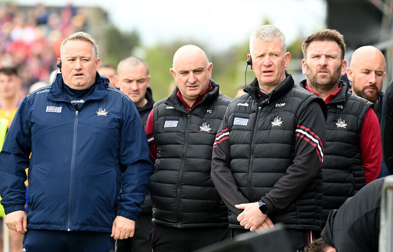 Cork manager Pat Ryan with selectors Fergal Condon, Donal O'Mahony and Wayne Sherlock prior to the Munster SHC game against Clare at Zimmer Biomet Páirc Chíosóg in April. Picture: Eddie O'Hare