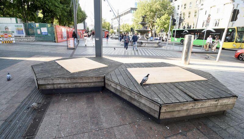 Just ‘stumps’ remain of the robot trees which have been removed from Cork City. Picture: Larry Cummins