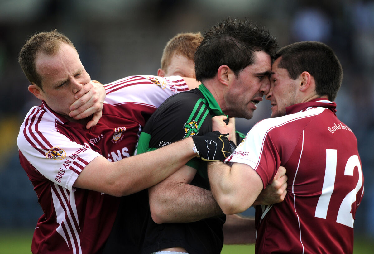 Bishopstown’s Ian Jones and Nemo Rangers' David Niblock with an exchange of views as Bishopstown's David Hickey is held back during the Cork SFC first round at Páirc Uí Rinn 2012. Picture: Eddie O’Hare
Bishopstown’s Ian Jones and Nemo Rangers' David Niblock with an exchange of views as Bishopstown's David Hickey is held back during the Cork SFC first round at Páirc Uí Rinn 2012. Picture: Eddie O’Hare