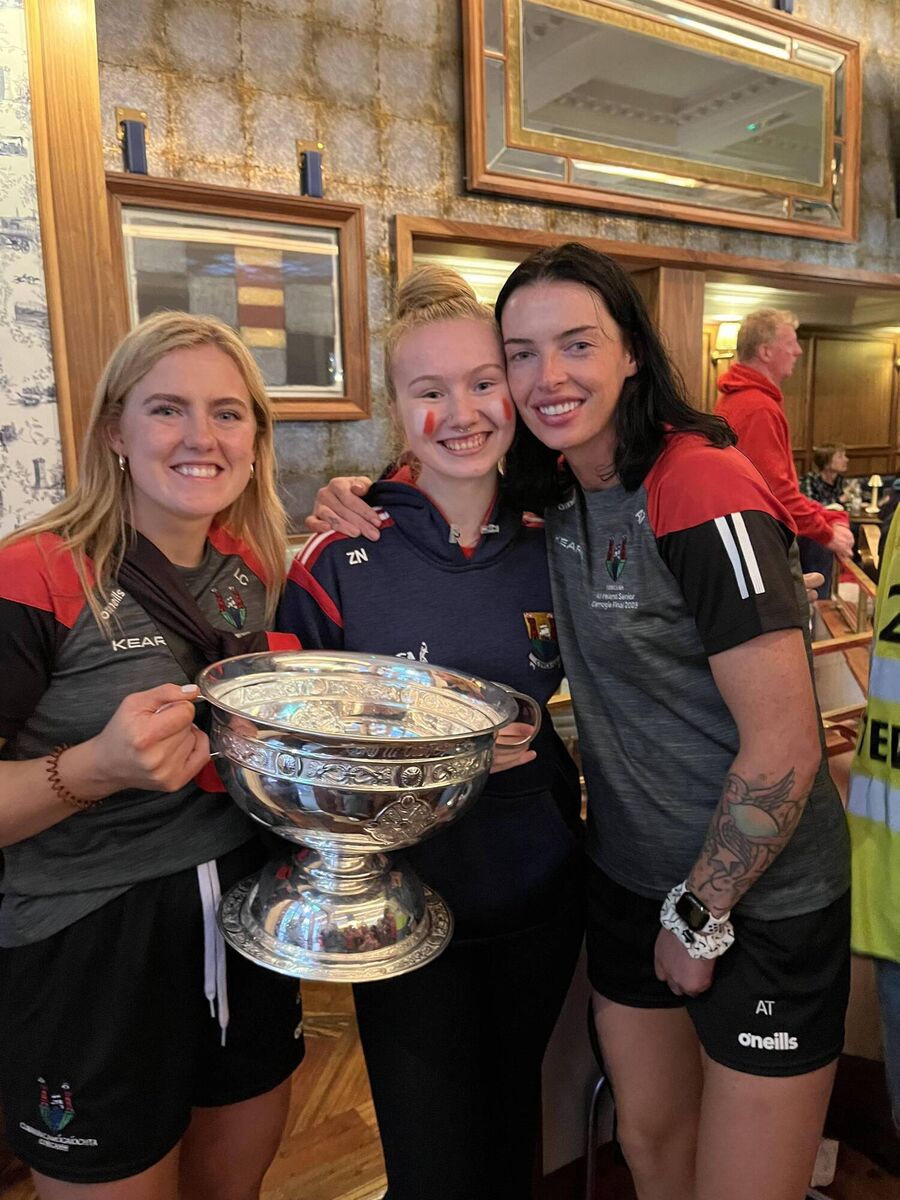 Zoe Noonan celebrates with Libby Coppinger and Ashling Thomson with the O'Duffy Cup after Cork won the All-Ireland camogie championship. Zoe Noonan celebrates with Libby Coppinger and Ashling Thomson with the O'Duffy Cup after Cork won the All-Ireland camogie championship.