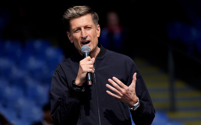 Crystal Palace co-owner and chairman Steve Parish on stage at Selhurst Park during the FA Cup winners parade in London.