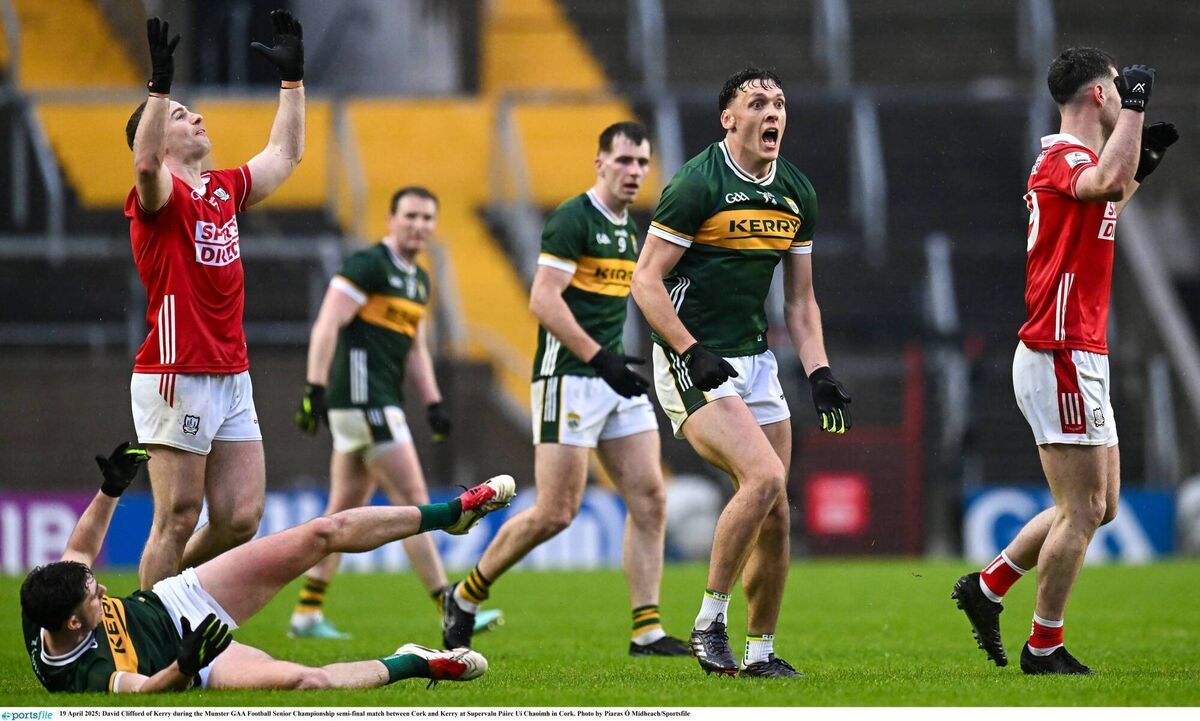 Contrasting emotions during Cork against Kerry back in April. Picture: Piaras Ó Mídheach/Sportsfile