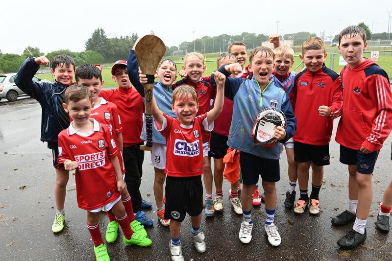  (middle duo) Brothers Tadgh and Peter Mullane with (left duo) brothers Joshua and Robert Meiring, members of Eire Og GAA in Dubai, at the Kellogg's Cúl camp at Inniscarra GAA Club. Picture Larry Cummins