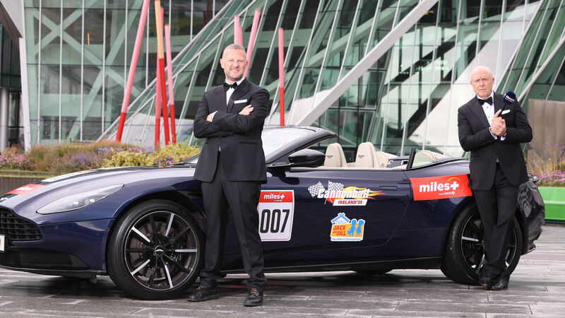 PJ and Jim motoring to Cork's Ballymaloe as part of Cannonball supercar charity roadtrip 