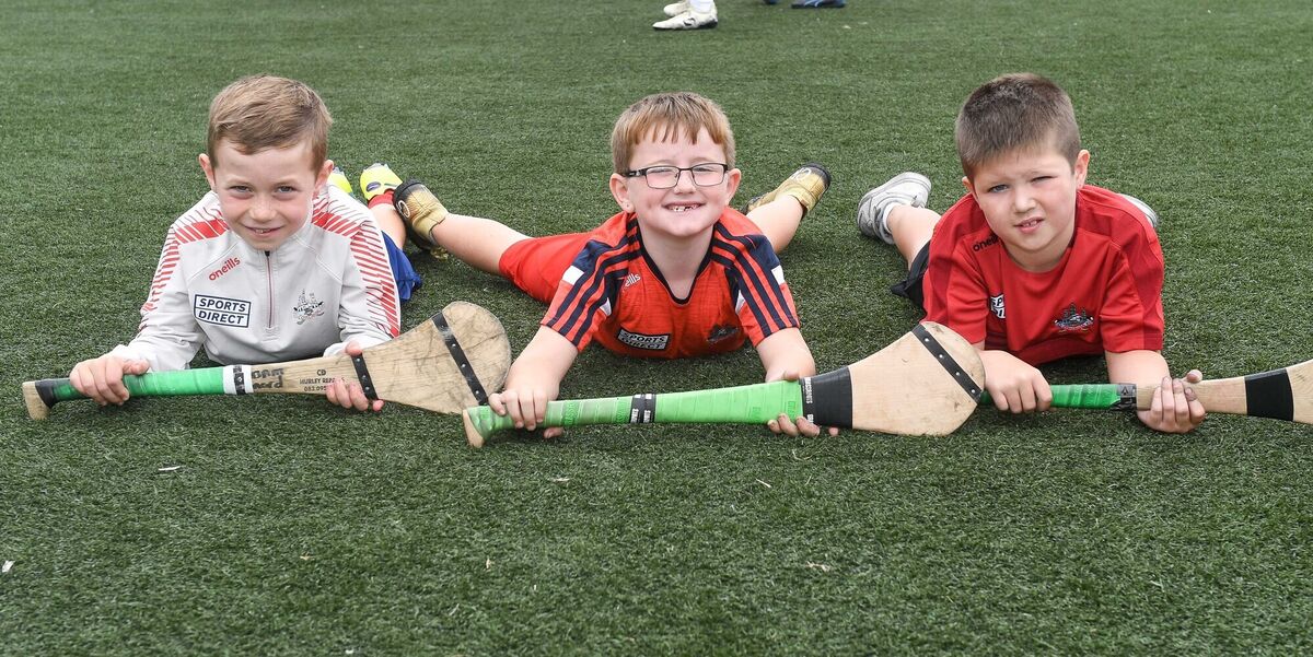  Adam Leonard, Alfie Dunlea and Corey Hussey, supporting Cork at the St Vincent's GAA club cul camp. Picture: David Keane.