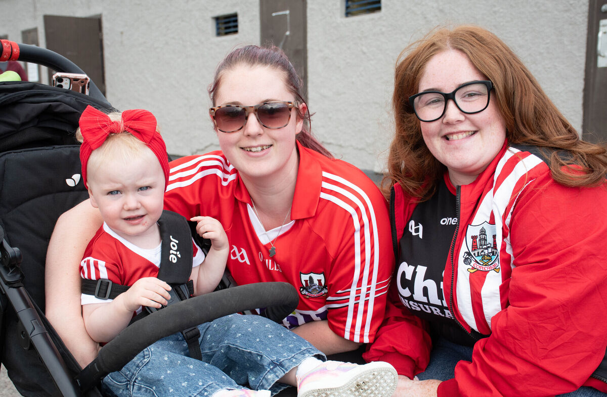 Robyn and Fia O'Callaghan with Eimear Hickey seen supporting Cork at the recent St Finbarr's GAA Club Street Leagues. Picture: Howard Crowdy