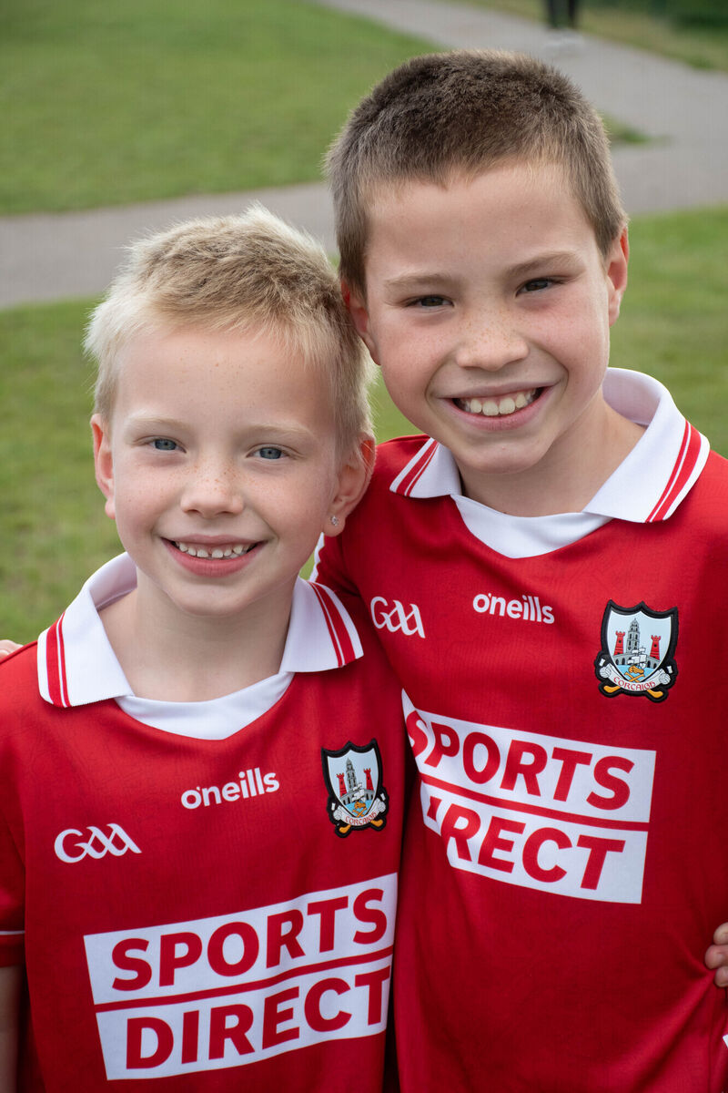 Jesse and Gabriel O'Sullivan weasring Cork jerseys at the St Finbarr's GAA Club Street Leagues. Picture: Howard Crowdy