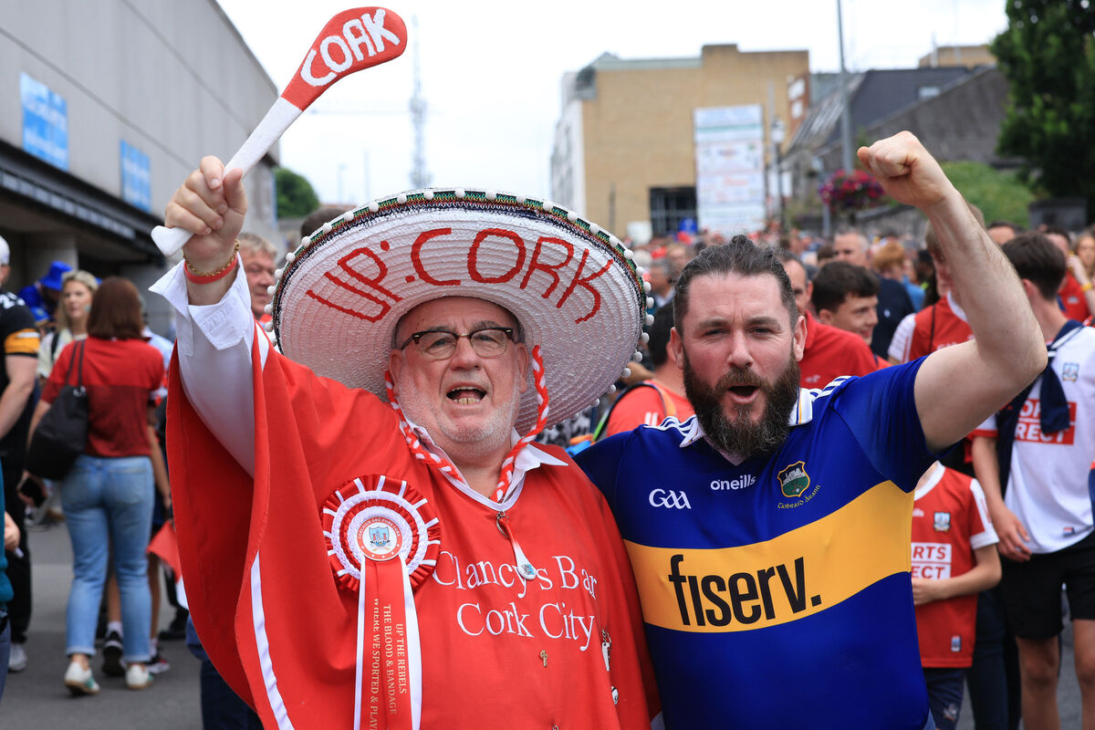 Fan Cyril 'de bird' Kavanagh and Niall Walsh arriving for Cork vs Tipperary at Croke Park Dublin. Pic: Stephen Collins/Collins Photos