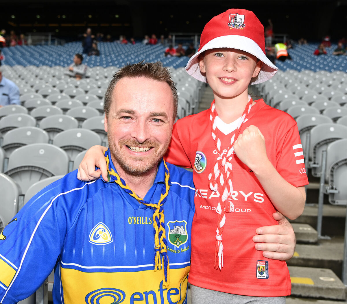 Cork fan Jessica Hogan wih her dad Donal Hogan (formerly Nenagh) now Carrigtwohill at the All-Ireland SHC final against Tipperary at Croke park . Picture: Eddie O'Hare