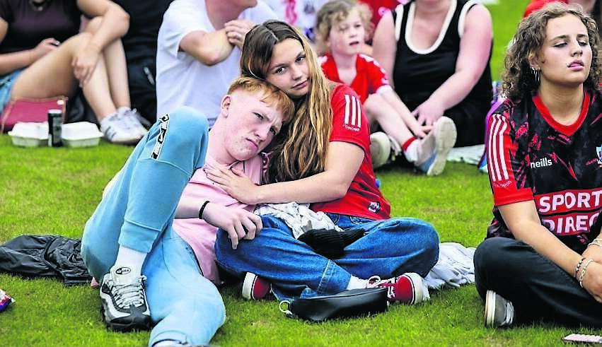 Distraught faces in the crowd at the Rebel Fan Zone in Páirc Uí Chaoimh as Tipperary claim a historic and decisive victory over Cork in the All-Ireland Final. Picture: Chani Anderson
