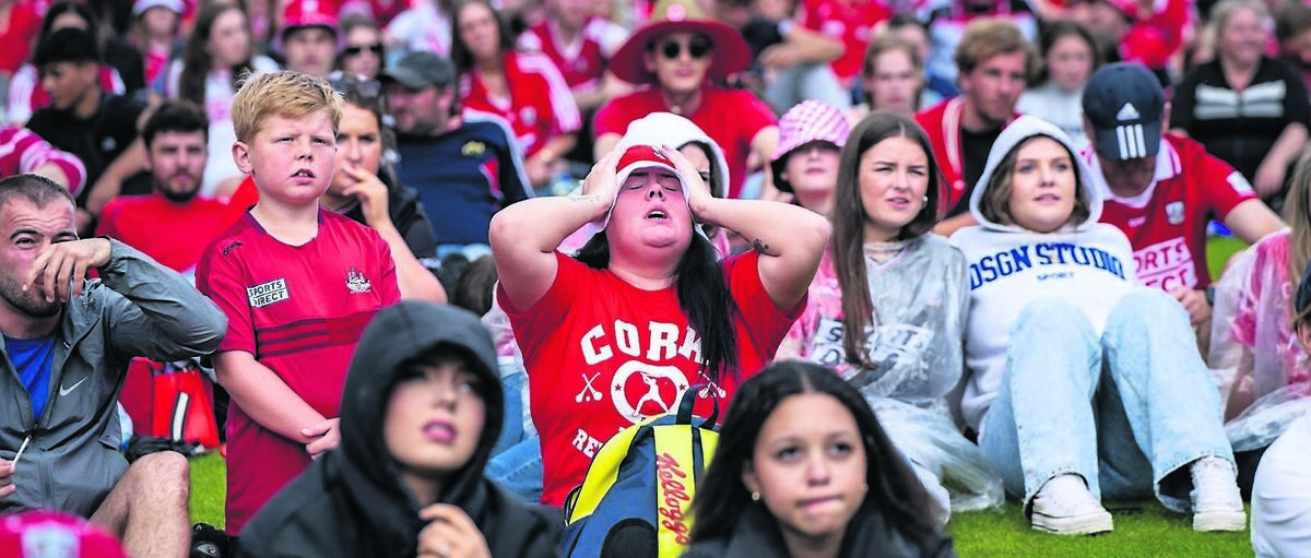 Distraught faces in the crowd at the Rebel Fan Zone in Páirc Uí Chaoimh as Tipperary claim a historic and decisive victory over Cork in the All-Ireland Final. Picture: Chani Anderson